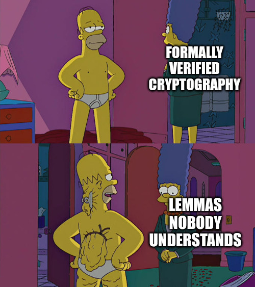 Formally verified cryptography out front, lemmas nobody understands out back